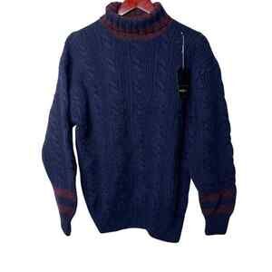 Vintage Ralph Lauren blue label 100% lamb wool chunky knit navy sweater sz M
